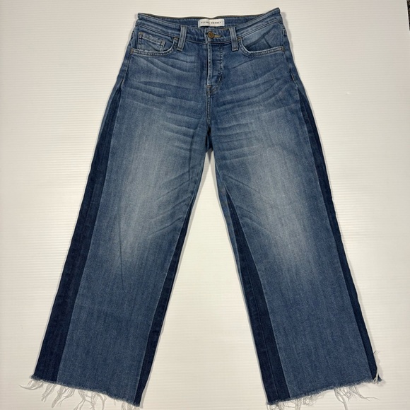 Flying Monkey Denim - Flying Monkey Two-Tone Blue Flare Raw Hem Button Fly Jeans Sz25